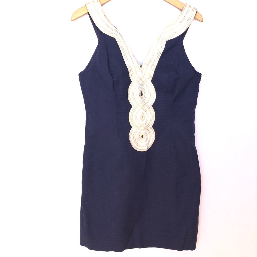 Lilly Pulitzer Valli Shift Dress Navy Gold 8